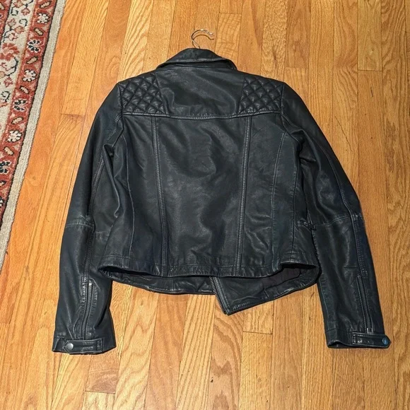 All Saints Cargo Black Leather Motorcycle Jacket - Picture 5 of 16